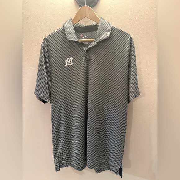 Nike Men's Black and Gray Checkered Polo Shirt LA Dodgers large - Picture 1 of 6